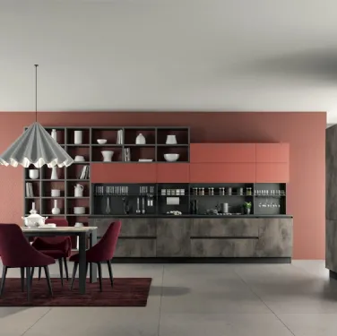 Cucina Moderna ad angolo Linea 04 in nobilitato finitura Fusion e Corallo di Colombini Casa Artec