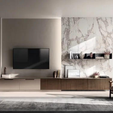Parete Attrezzata Living Musa 01 in Rovere Pecan e laccato opaco di Scavolini