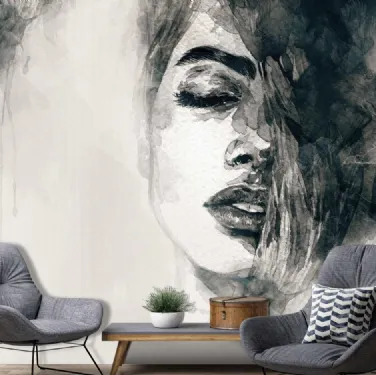 Carta da parati Grafica Murales CP0384 con volto di donna in bianco e nero di Pintdecor