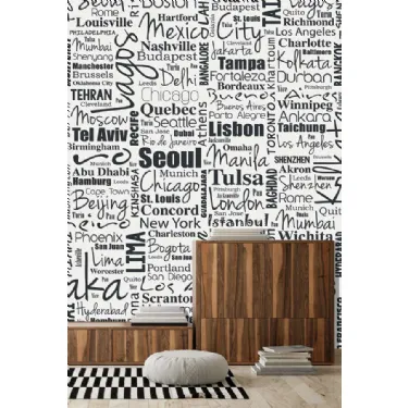 Carta da parati in bianco e nero Muri di Lettere CP0360 di Pintdecor