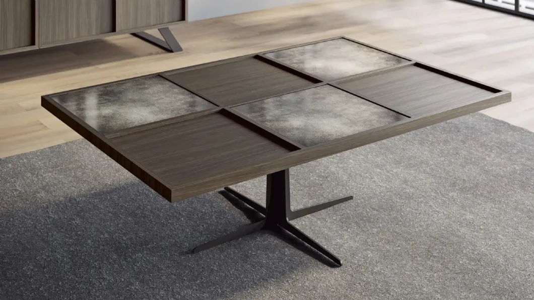 Tavolino in legno con inserti in MDF e basamento in metallo Hugo di Doimo Salotti