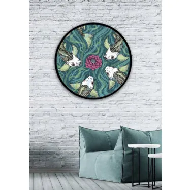 Quadro tondo Carpe con cornice in metallo di Pintdecor
