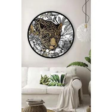 Quadro tondo Leopardo con cornice in metallo di Pintdecor