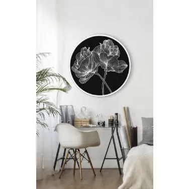 Quadro tondo Linee Floreali con cornice in metallo di Pintdecor