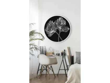 Quadro tondo Linee Floreali con cornice in metallo di Pintdecor