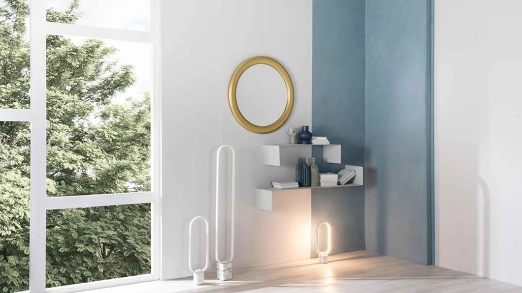Specchio rotondo Icaro con cornice in legno finitura Oro di Stones