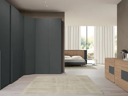 Armadio angolare con ante battenti Vitalyty Concreta in melaminico Grigio Titanio di Colombini Casa