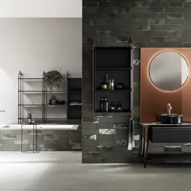 Mobile da Bagno Diesel Open Workshop con Top in marmo nero Marquinia di Scavolini Bathrooms