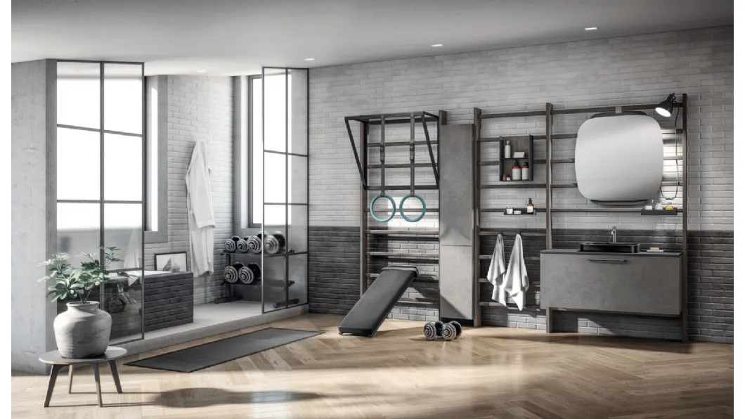 Mobile da Bagno Gym Space in Decorativo Oxide Steel di Scavolini Bathrooms