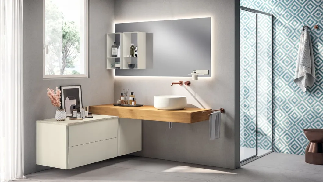 Mobile da Bagno Lagu Laccato Opaco Bianco Prestige e Rovere di Scavolini Bathrooms