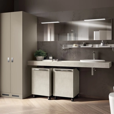 Mobile da Bagno Laundry Space Aquo in laccato Visone e decorativo Bianco di Scavolini Bathrooms