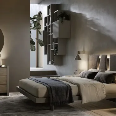 Letto Altair Pad Y12 in tessuto imbottito e nobilitato rigatino di Moretti Compact Giorno Notte