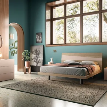 Letto in legno con testiera con inserto in laccato opaco B03 Icaro e Alfa di Mercantini
