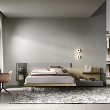 Letto Bipanel M13 in rovere miele e laccato cemento di Moretti Compact Giorno Notte