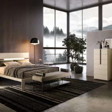 Letto matrimoniale in laccato opaco con testiera C03 Rain e Gamma di Mercantini