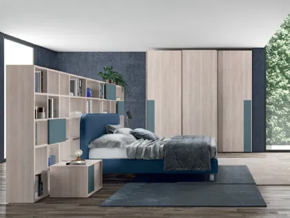Letto in ecopelle Blu Oceano con testiera Golf Reverso di Colombini Casa