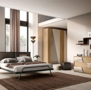 Letto con testiera in tessuto imbottito G04 Leg di Mercantini