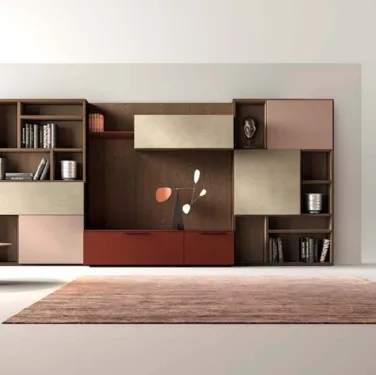Libreria a muro Kosmos KL202 in laccato opaco e legno di Mercantini