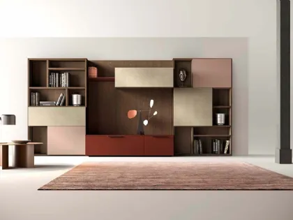 Libreria a muro Kosmos KL202 in laccato opaco e legno di Mercantini