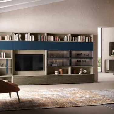 Libreria a muro Kosmos KL210 in legno e laccato opaco di Mercantini