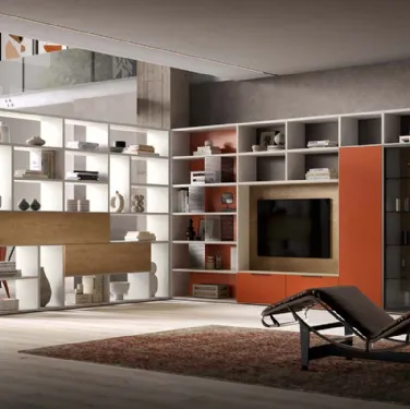 Libreria divisoria e a muro Kosmos KL211 in laccato opaco e legno di Mercantini