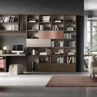 Libreria a muro Kosmos KL215 in legno e laccato opaco di Mercantini