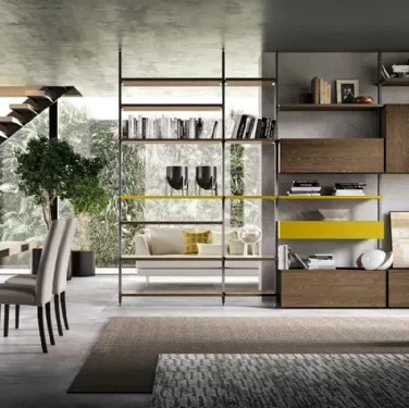 Libreria a muro e divisoria Kosmos KL219 in legno e laccato opaco di Mercantini