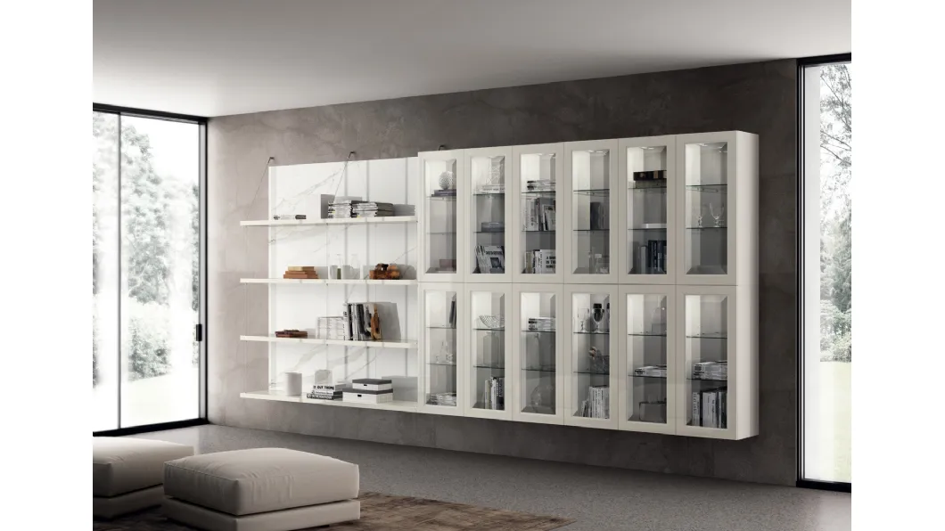 Libreria Living Exclusiva in laccato lucido Bianco Prestige di Scavolini