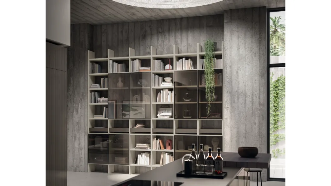 Libreria Living Libra in laccato opaco Grigio Gabbiano e Cuvé di Scavolini