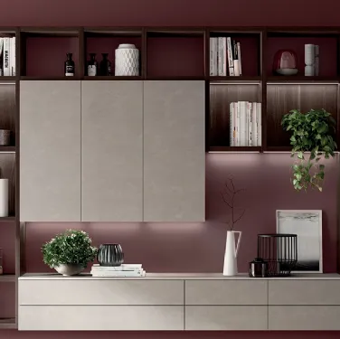 Libreria Living Mood sistema Fluida in decorativo Larice Nuance di Scavolini