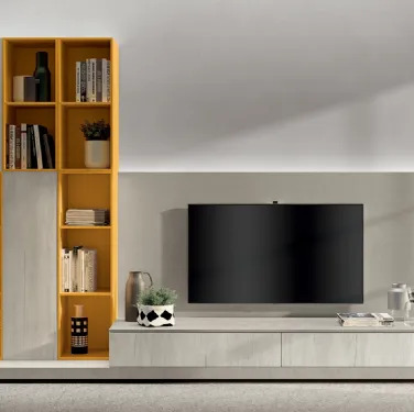Libreria Living Sax in Texstyle Sabbia e laccato Genziana di Scavolini