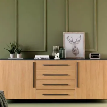 Madia dal design decorativo elegante con struttura laccata grafite LV203 di Moretti Compact
