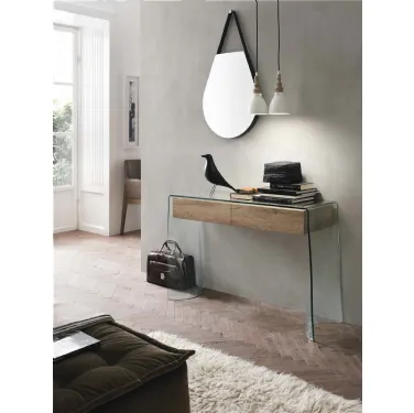 Mobile ingresso consolle Escape in vetro con cassetti in laminato effetto legno di Target Point