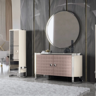 Parete Attrezzata Kursaal in laccato lucido e ecopelle di Adriatica