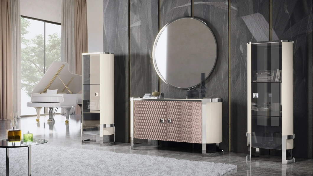 Parete Attrezzata Kursaal in laccato lucido e ecopelle di Adriatica