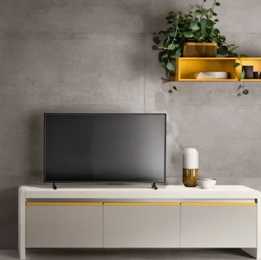 Parete Attrezzata Living Dandy Plus Grigio Velo e Giallo Senape di Scavolini