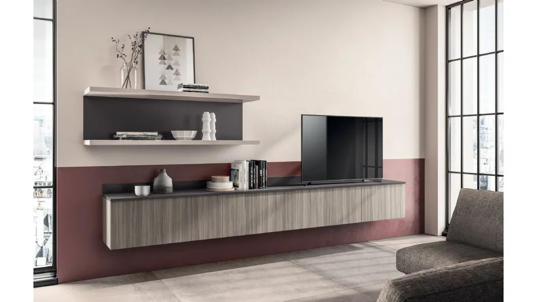 Parete Attrezzata sospesa Living Easy Urban in decorativo Eucalipto Taj di Scavolini