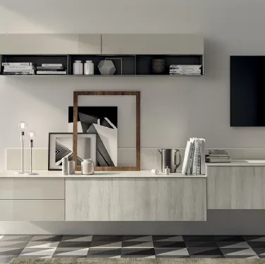 Parete Attrezzata Living Evolution in Decorativo Rovere Artic di Scavolini