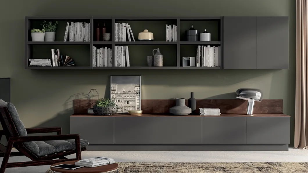 Parete Attrezzata Living Evolution in laccato Grigio Ferro di Scavolini