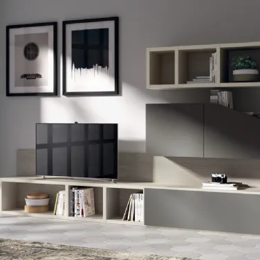 Parete Attrezzata Living Flux in laccato opaco Grigio Titanio di Scavolini