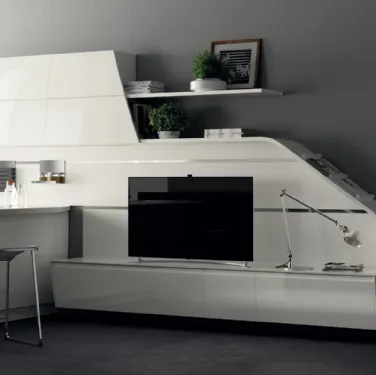 Parete Attrezzata Living Flux in Laccato lucido Bianco Prestige di Scavolini