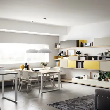 Parete Attrezzata Living Foodshelf in laccato Tortora e Giallo di Scavolini