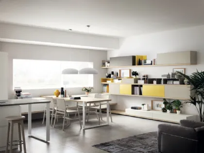 Parete Attrezzata Living Foodshelf in laccato Tortora e Giallo di Scavolini