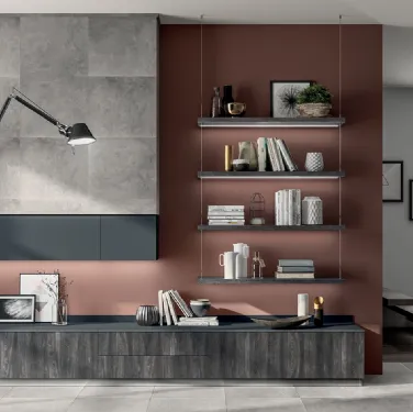 Parete Attrezzata Living Liberamente in decorativo Rovere Lavagna di Scavolini