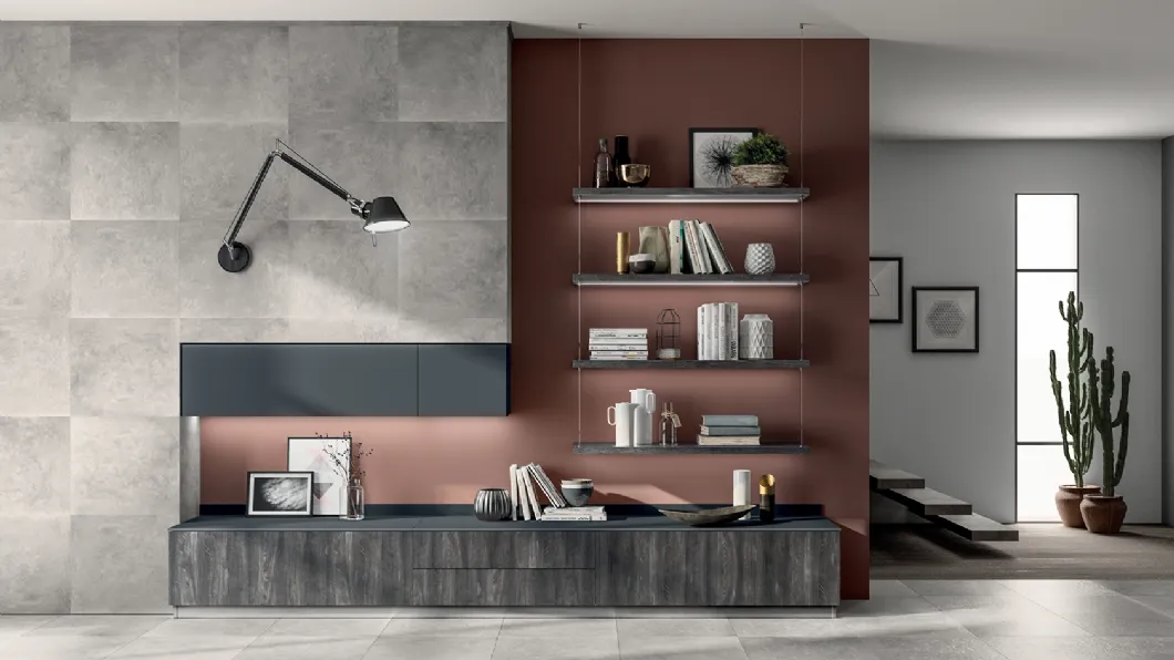 Parete Attrezzata Living Liberamente in decorativo Rovere Lavagna di Scavolini