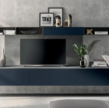 Parete Attrezzata sospesa Living Mood in laccato Blu Moon di Scavolini