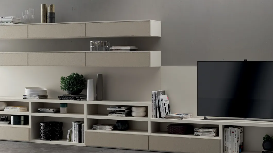 Parete Attrezzata Living Mood in Laccato opaco Tortora di Scavolini