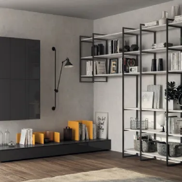 Parete Attrezzata Living Sax in laccato lucido Grigio Ferro di Scavolini