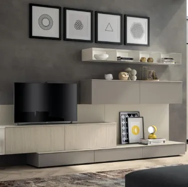 Parete Attrezzata Living Sax in decorativo Rovere e Laccato di Scavolini