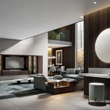 Parete Attrezzata Modulo 02 in Rovere Termocotto con Vetrine di Veneran